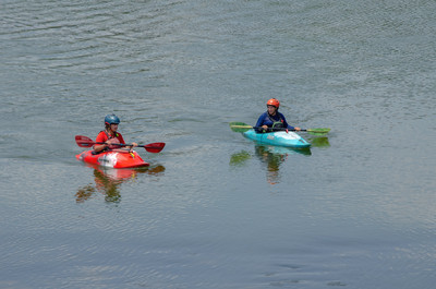 Kayakers on the river water